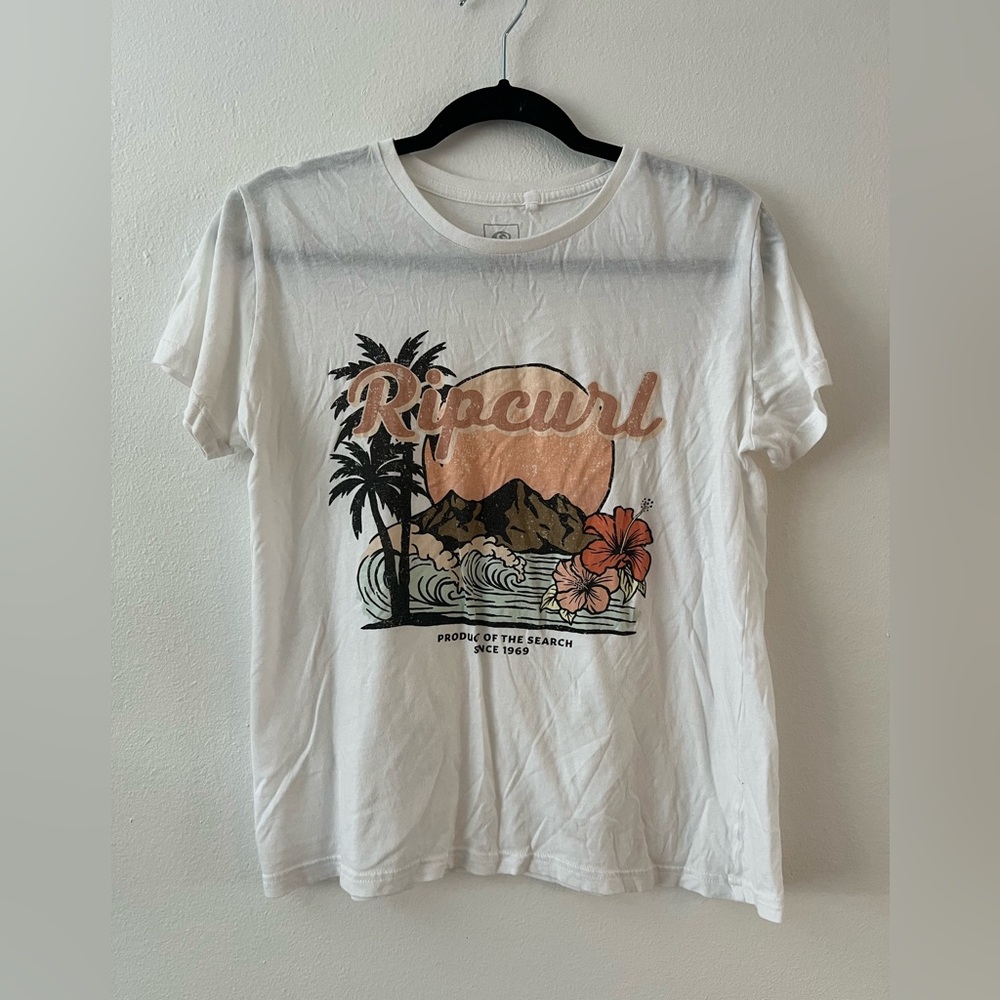 Rip Curl White Graphic Tee with Tropical Design